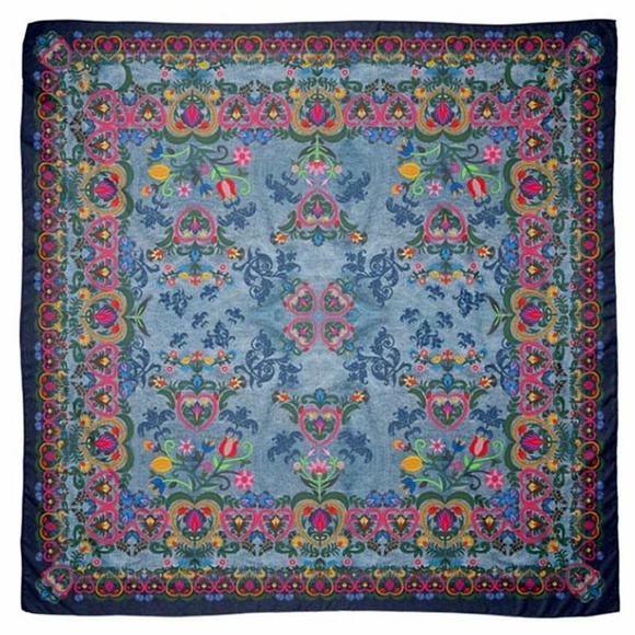 Steady Threads Studio Accessories - Floral Hippie Shawl. Printed Denim Swedish Folk Chiffon Scarf